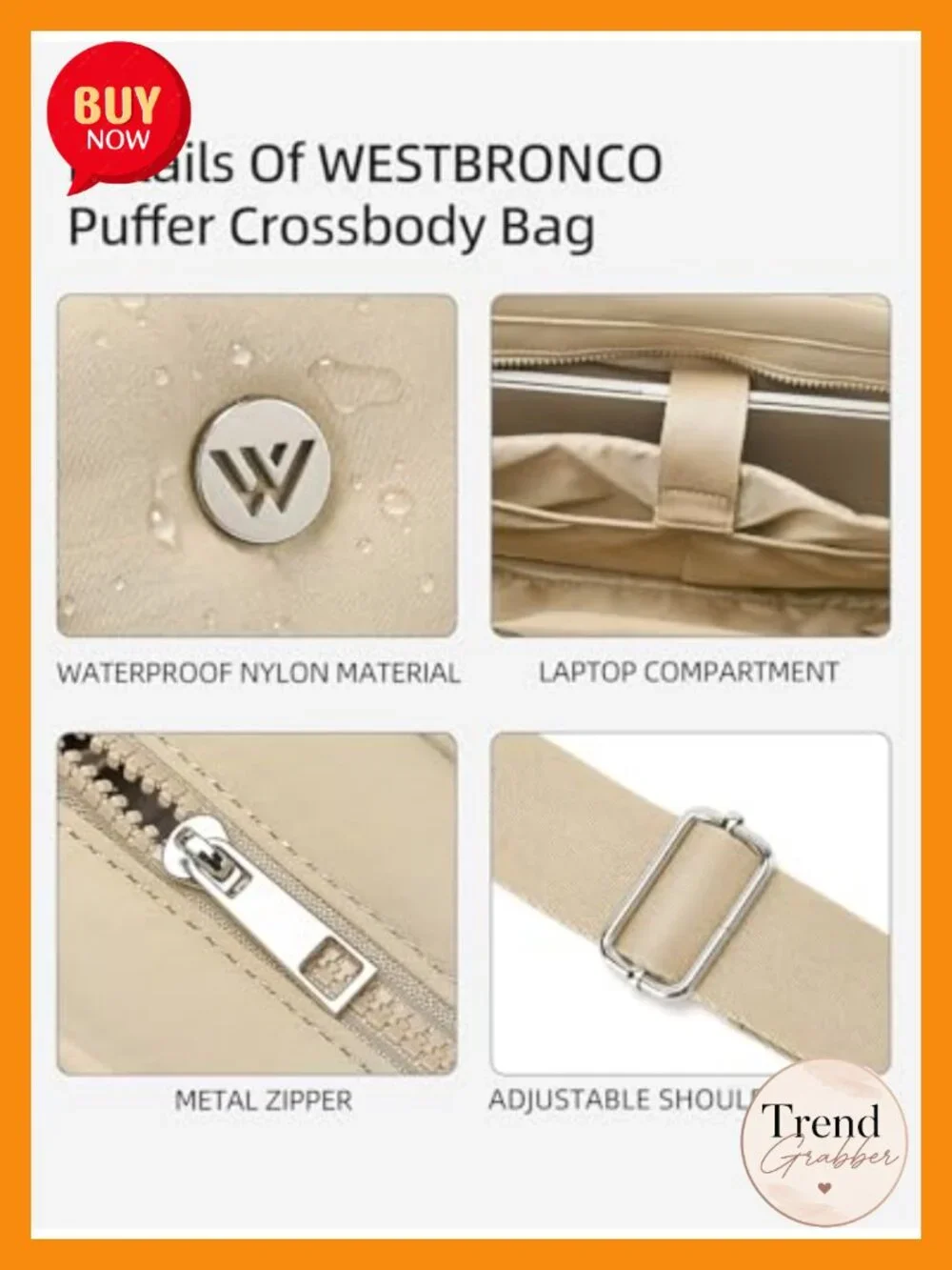Quilted Puffer Tote Bag Women Crossbody Nylon Laptop Handbag